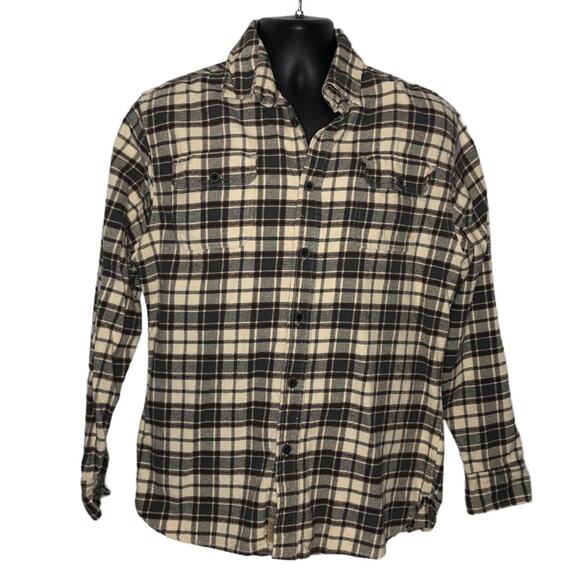 JACHS Heavyweight Flannel Shirt Tan Brown Plaid Shacket Men’s size Medium - Picture 1 of 16